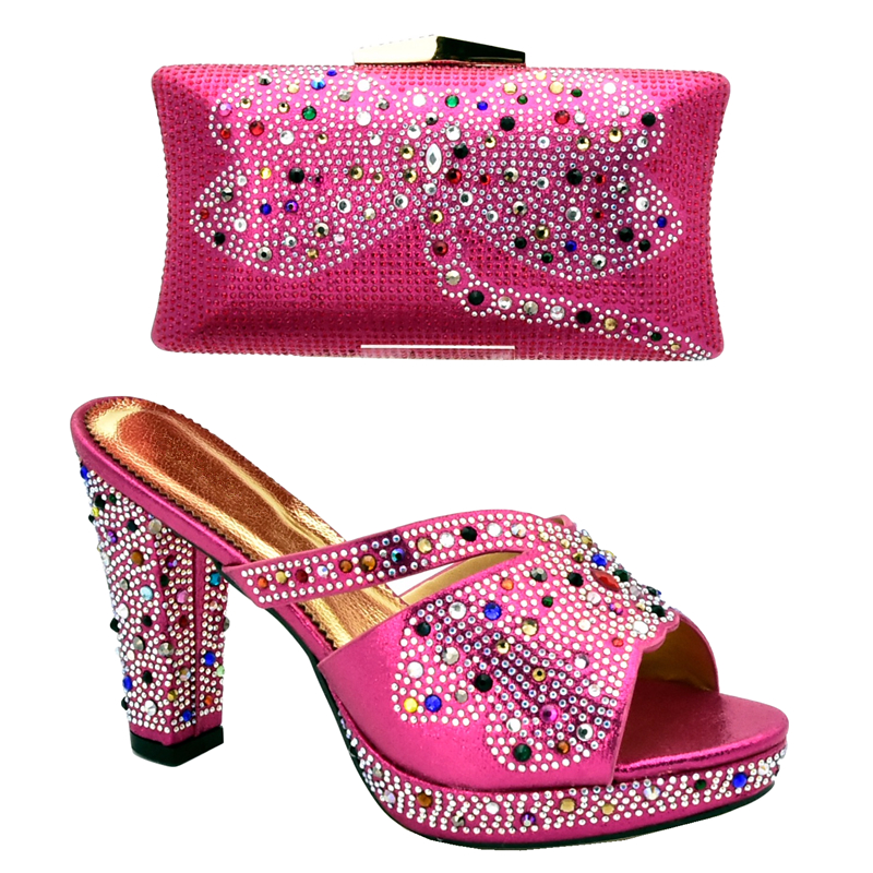New Arrival Italian Shoes with Matching Bags High Quality Nigerian Women Wedding Shoes and Bag Set Decorated with Rhinestone