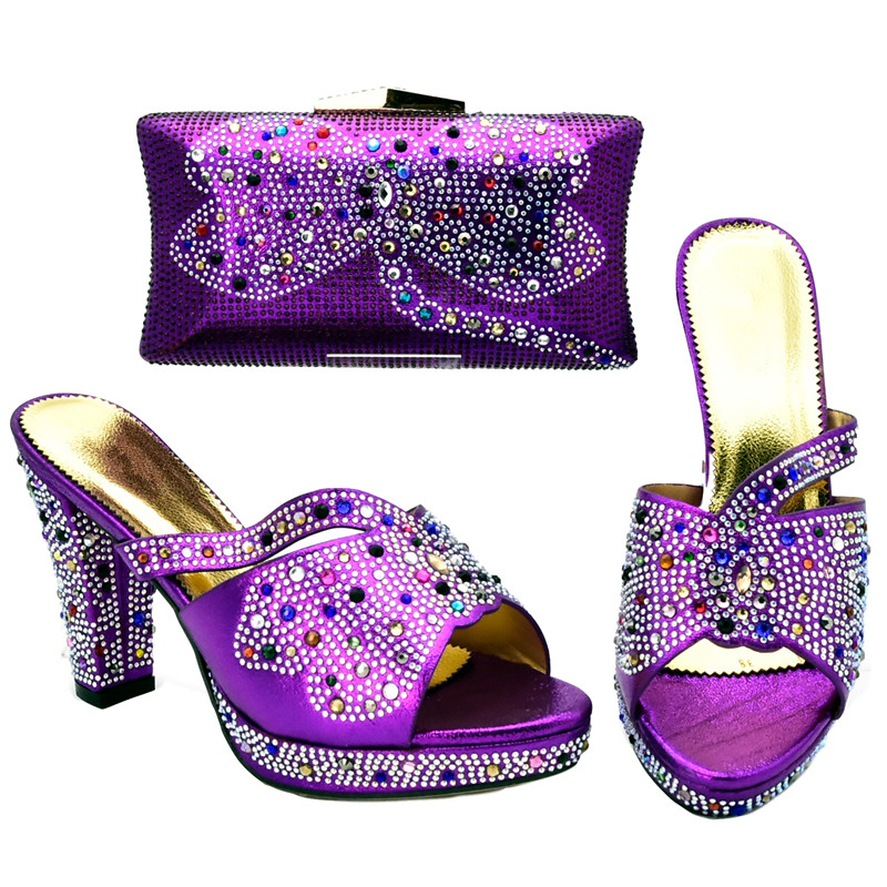 New Arrival Italian Shoes with Matching Bags High Quality Nigerian Women Wedding Shoes and Bag Set Decorated with Rhinestone