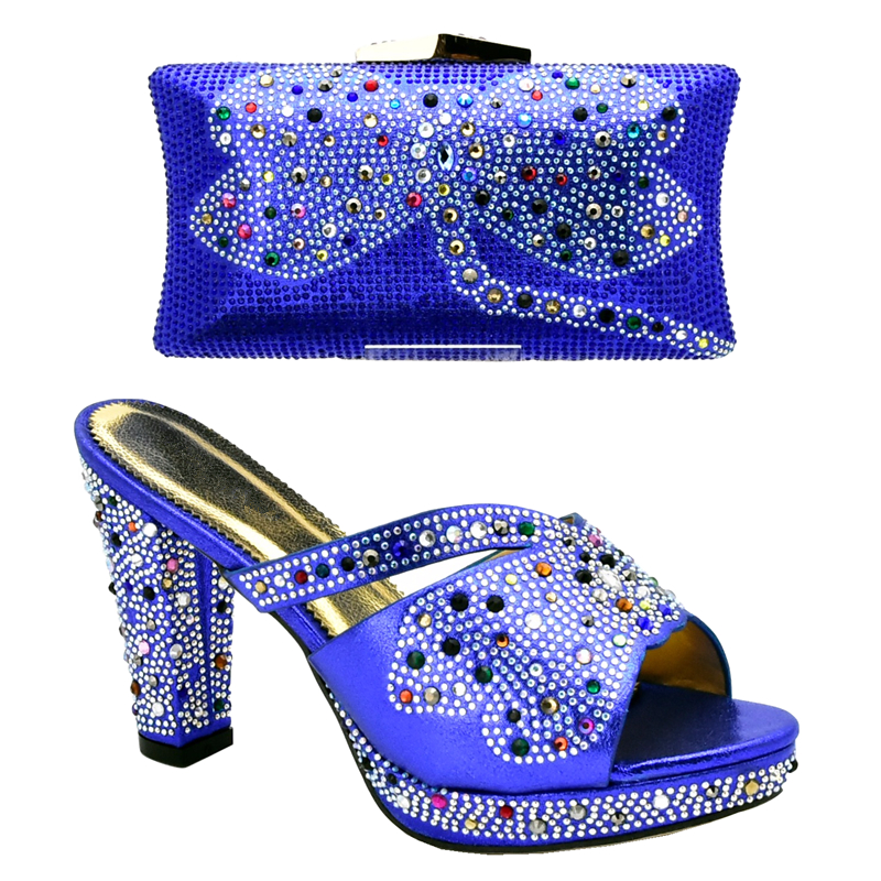 New Arrival Italian Shoes with Matching Bags High Quality Nigerian Women Wedding Shoes and Bag Set Decorated with Rhinestone