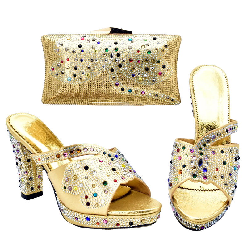 New Arrival Italian Shoes with Matching Bags High Quality Nigerian Women Wedding Shoes and Bag Set Decorated with Rhinestone