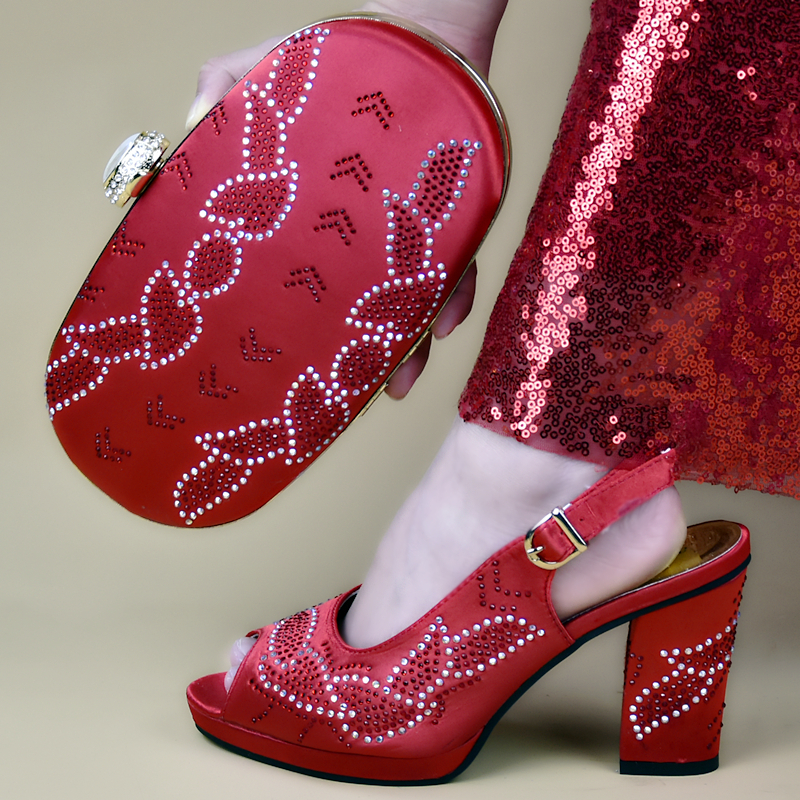 Party Elegant Decorated with Appliques African Shoes and Matching Bags Italian High Heels Sandals Women Bag and Shoes Set Italy