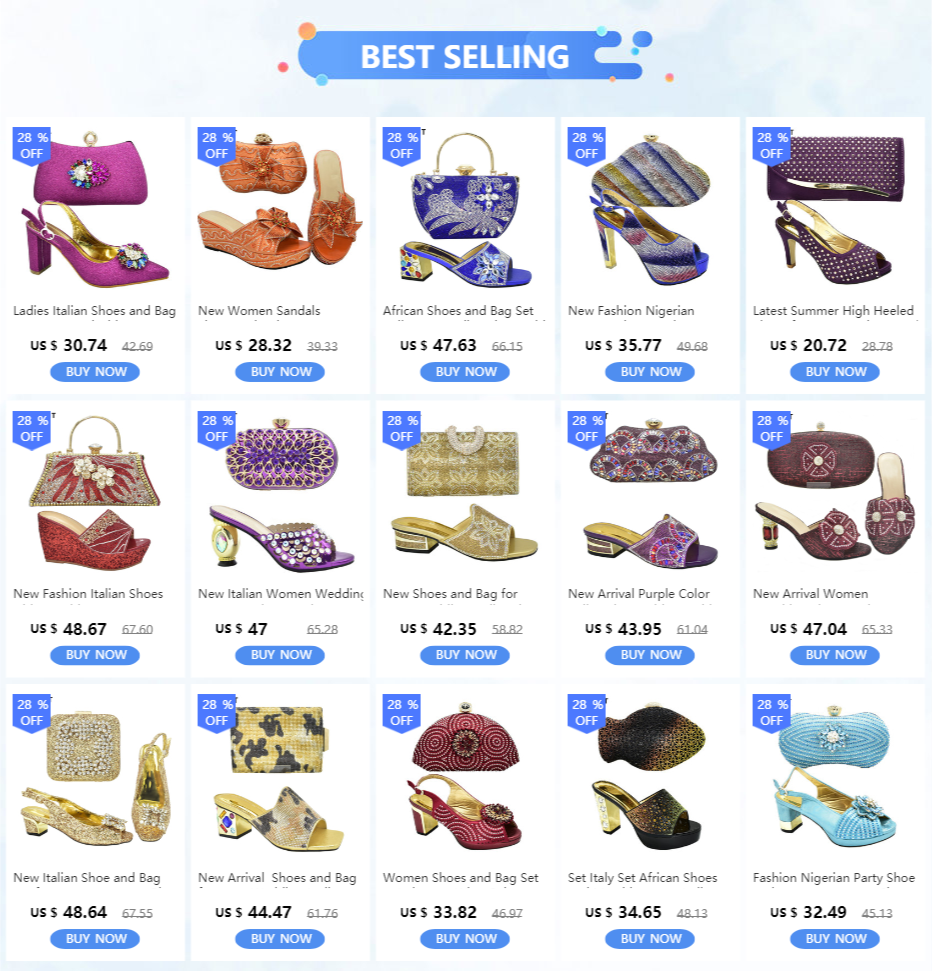 Party Elegant Decorated with Appliques African Shoes and Matching Bags Italian High Heels Sandals Women Bag and Shoes Set Italy