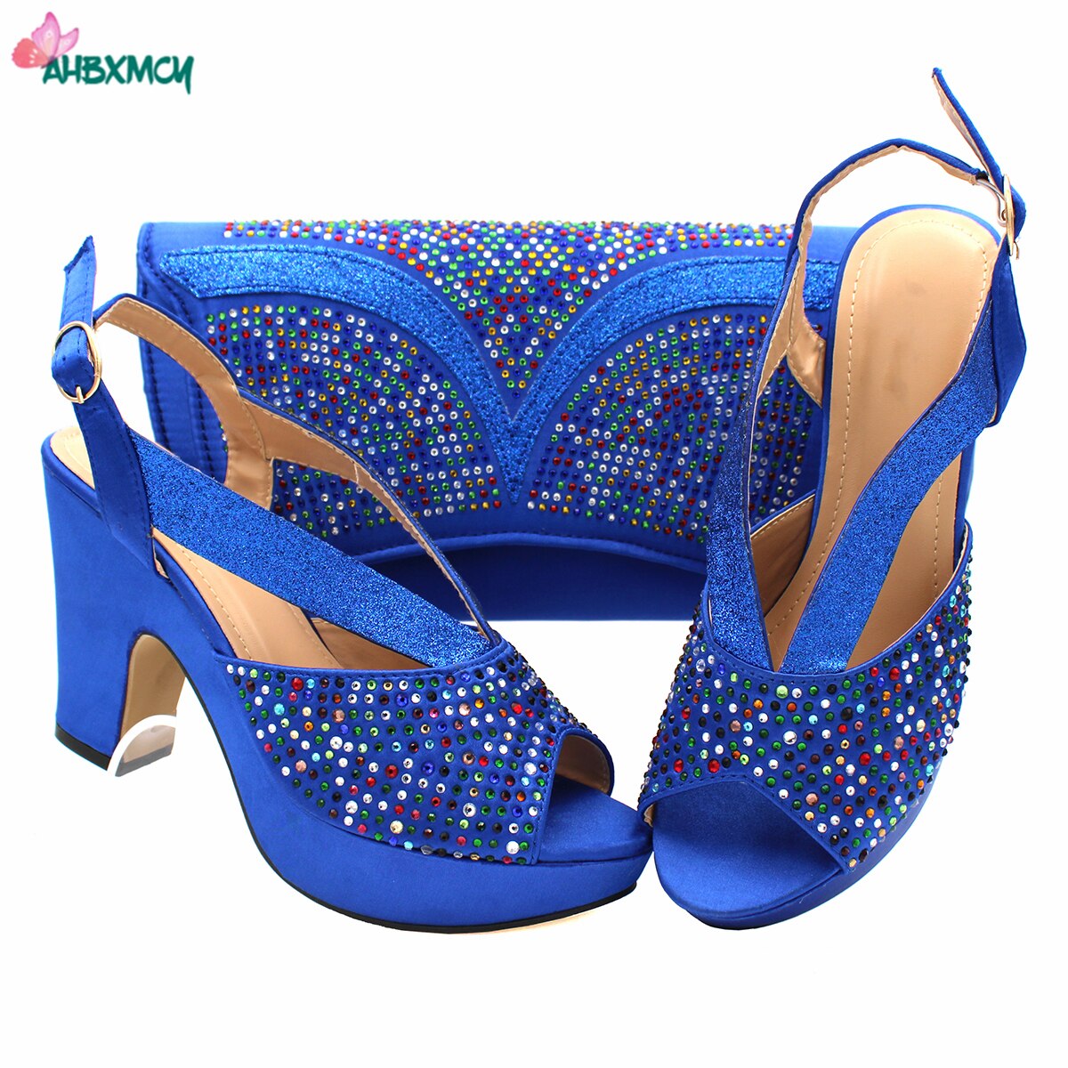 Latest Sexy Women High Quality Italian Ladies Shoes and Bag Set in Royal Blue Color with Shinning Crystal for Wedding Latest Sexy Women High Quality Italian Ladies Shoes and Bag Set in Royal Blue Color with Shinning Crystal for Wedding