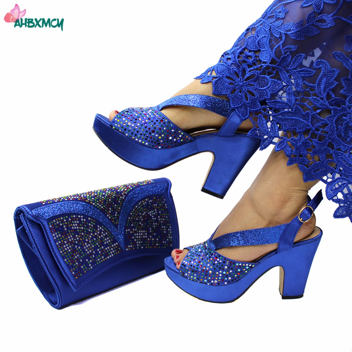 Latest Sexy Women High Quality Italian Ladies Shoes and Bag Set in Royal Blue Color with Shinning Crystal for Wedding Latest Sexy Women High Quality Italian Ladies Shoes and Bag Set in Royal Blue Color with Shinning Crystal for Wedding