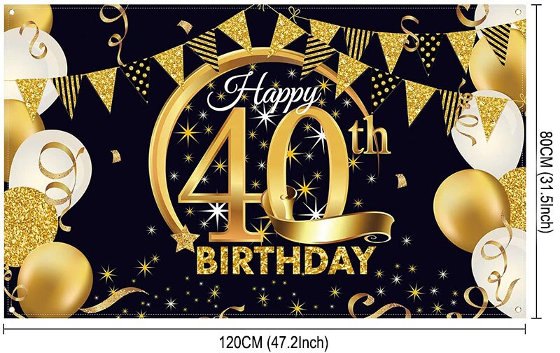 40th Birthday Party Decorations Gold Blue Metallic Balloons Garland Kit With Backdrops Background For Men Women Party Decor