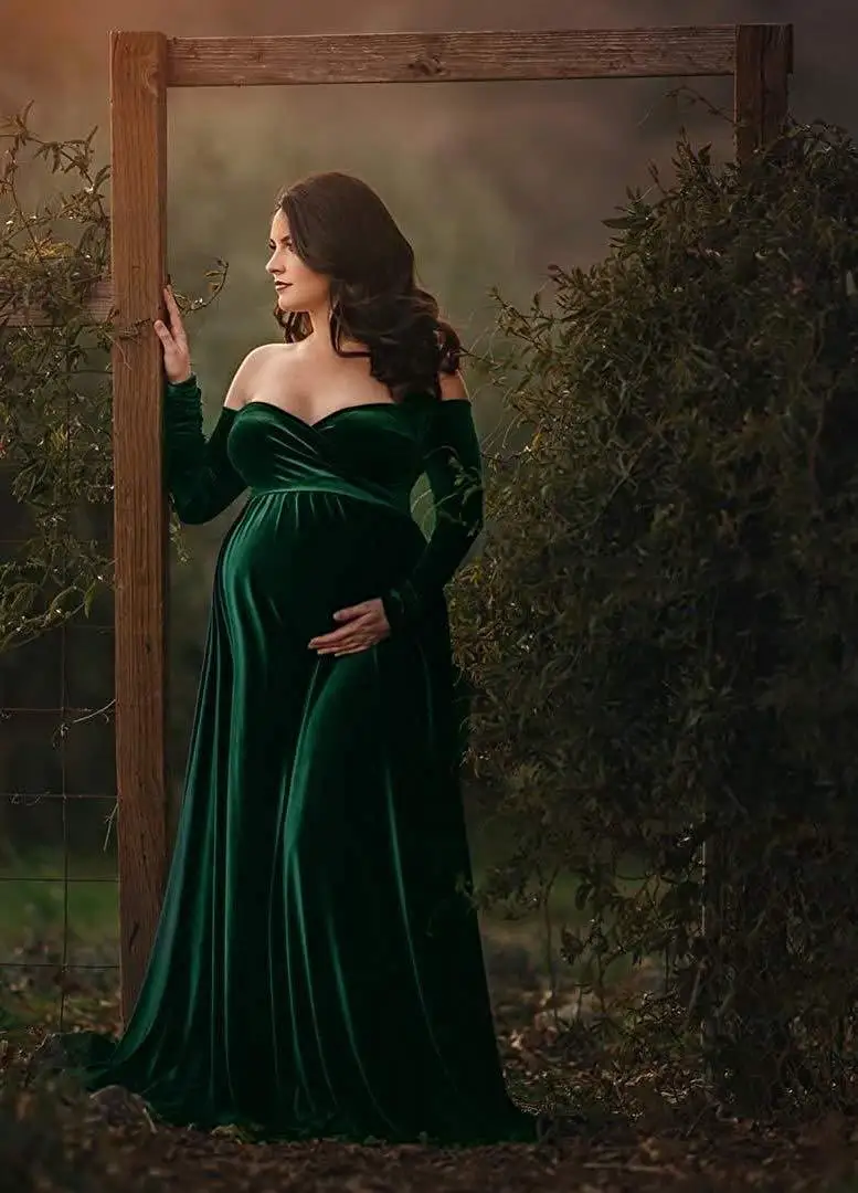 Velvet Maxi Long Maternity Dress